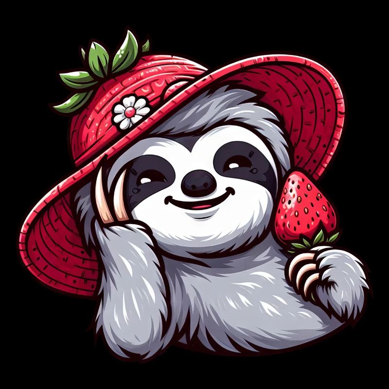 Cute Sloth with Strawberry Summer Fruit