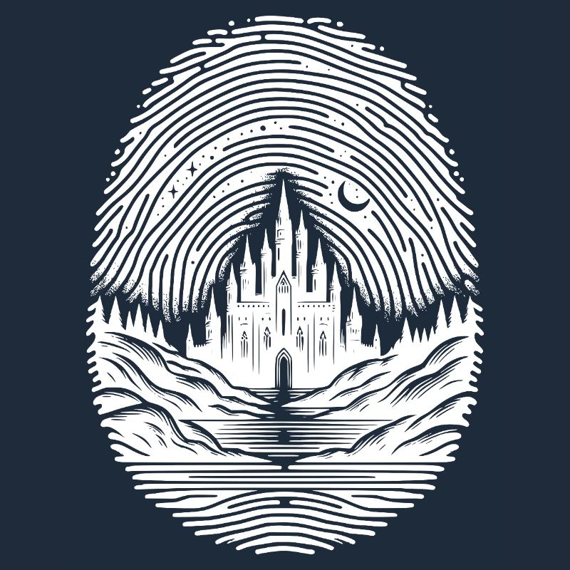 Paysage d’empreintes digitales avec château sur l’eau