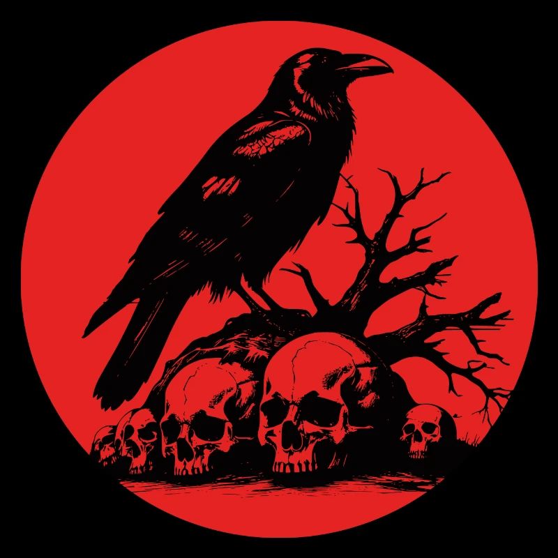 Corbeau mystique avec crânes