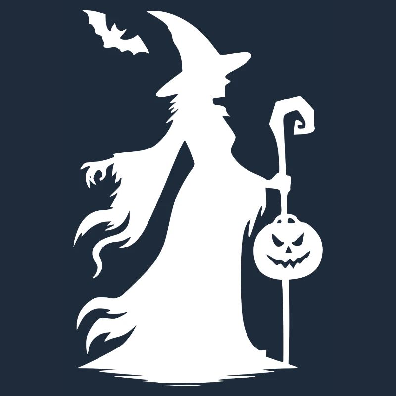 Halloween Witch with Pumpkin and Bat Magic