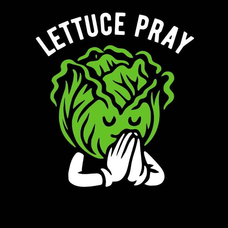 Lettuce pray - Cartoon lettuce head prays - pun