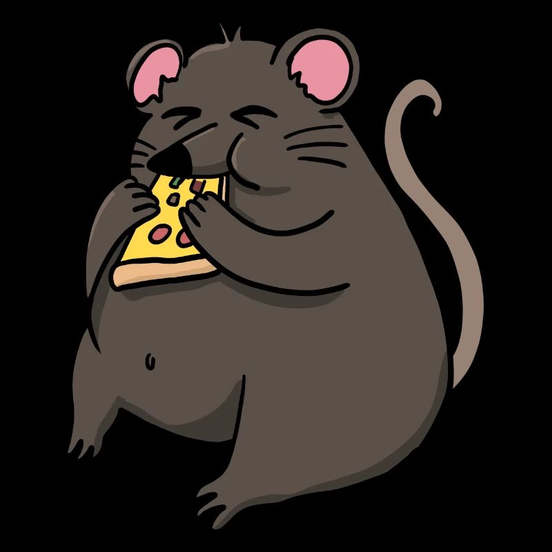 Fat Mouse Eating Pizza Funny Comic Style