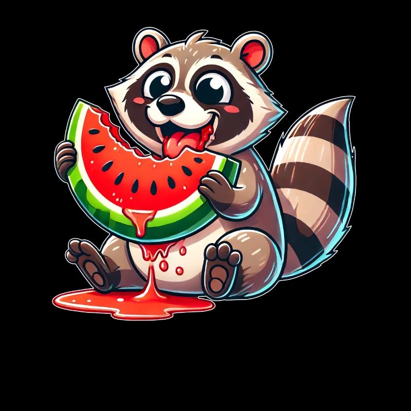 raton laveur melon pastèque mignon dessin animé été