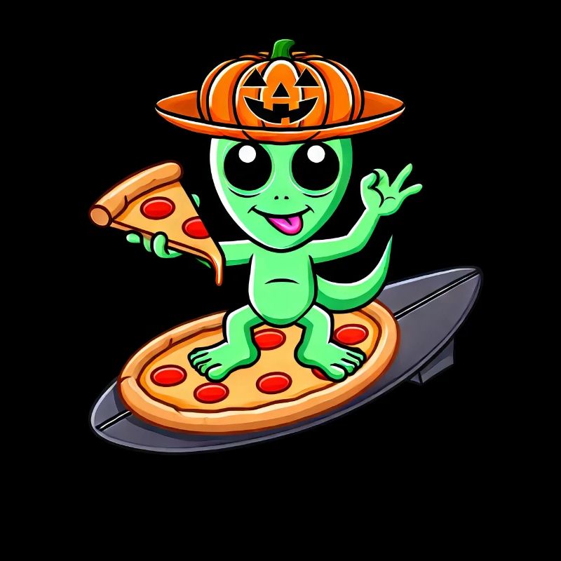 Halloween Alien Surfer Pizza Cartoon