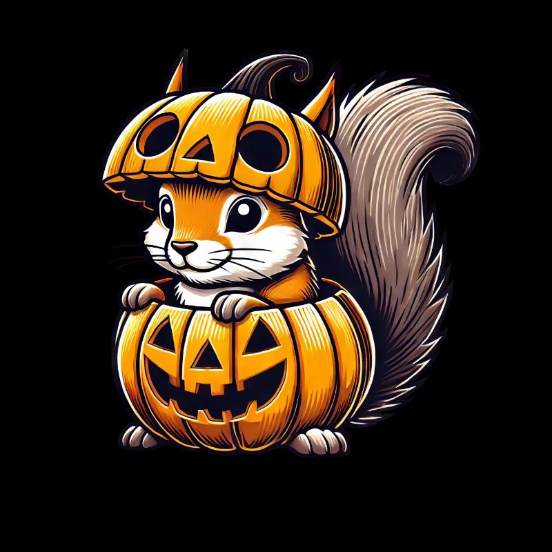 Cute Halloween Squirrel Pumpkin Cartoon