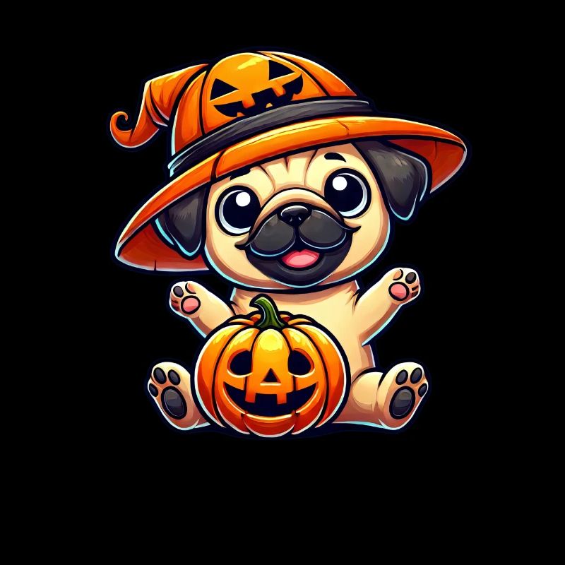 Halloween Dog Pug Pumpkin Hat Whimsical