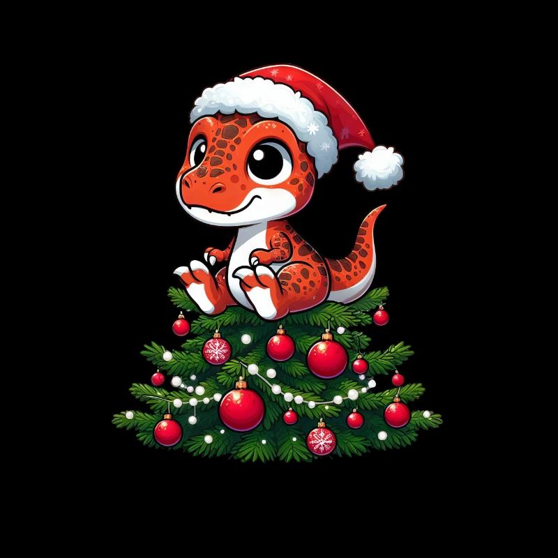 Dino with Christmas Tree Whimsical Cartoon T-Rex