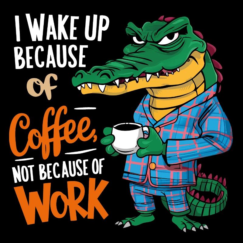Morning Coffee Morning Grouch Crocodile with Coffee Cup
