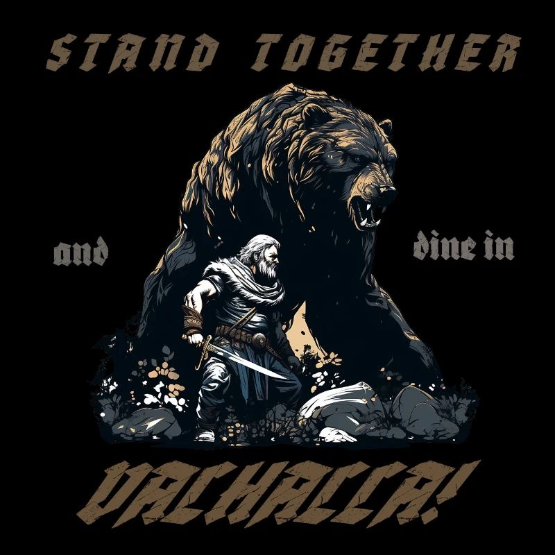 Vikings with bear "Dine in Valhalla!"