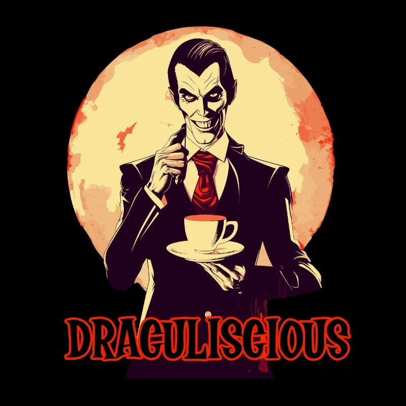 A vampire drinking coffee at night