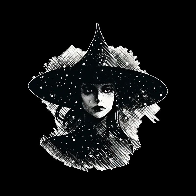 Witch's head in black and white, Halloween