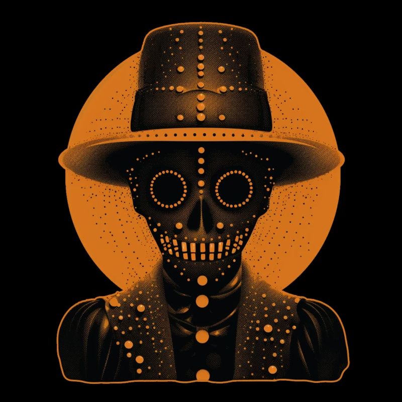 A Skeleton like head wearing a hat
