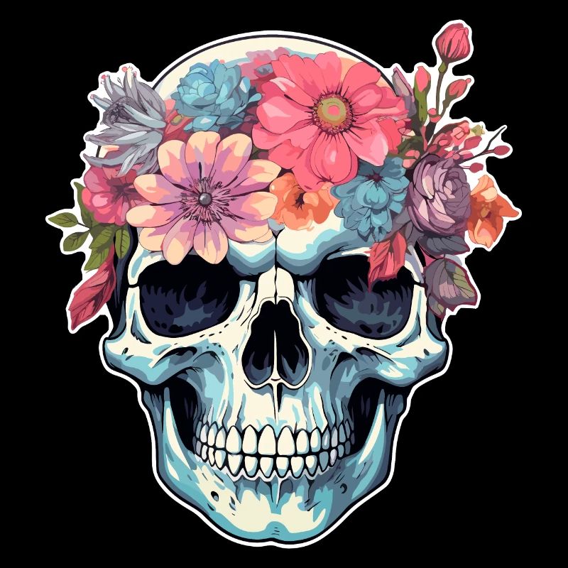 Human Skull & Flowers 16