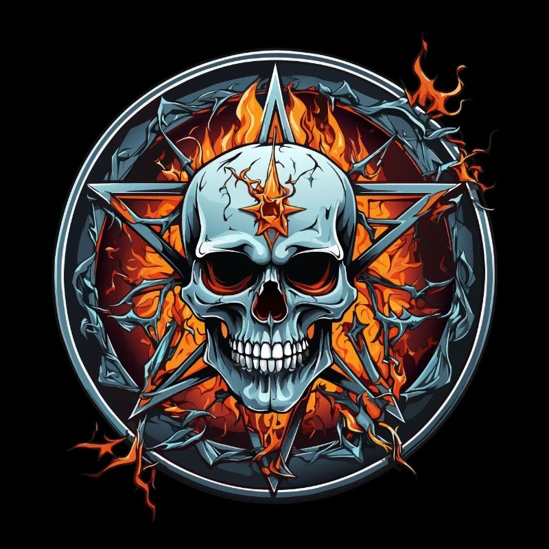 Flammes de crâne et de pentagramme en cercle
