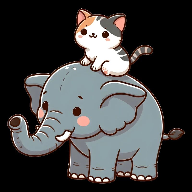 Cat rides elephant