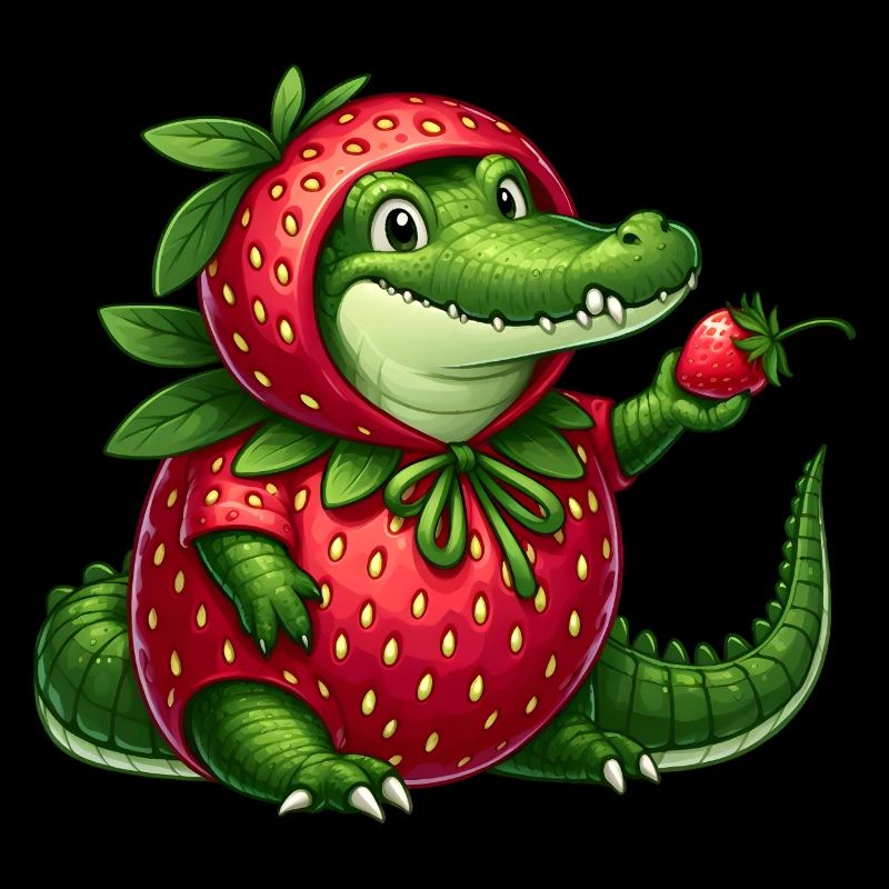 Crocodile in strawberry costume
