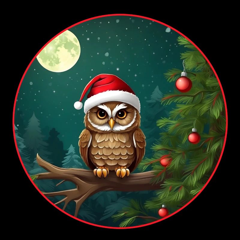 Cute owl with Santa hat sitting on a branch
