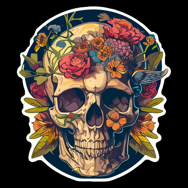 Crâne humain et fleurs 24