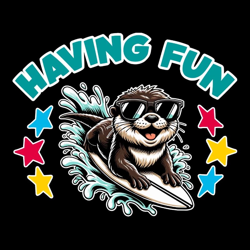Funny surfing otter with sunglasses