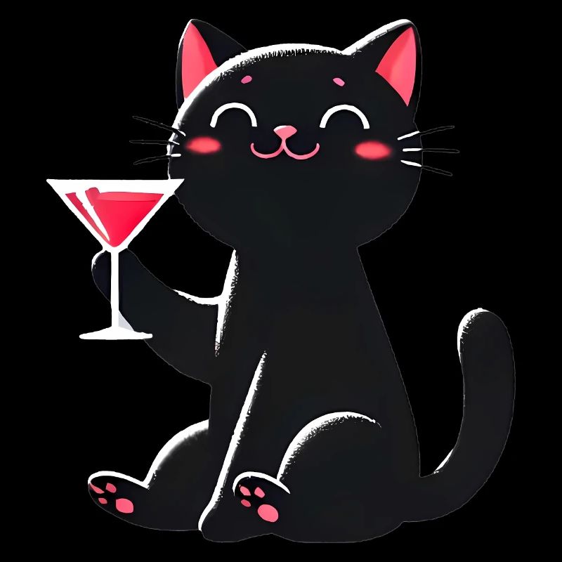 Chat noir heureux avec Martini Illustration