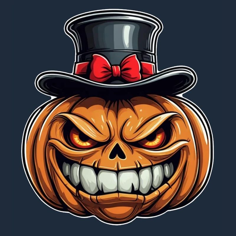 Funny grinning Halloween pumpkin with top hat