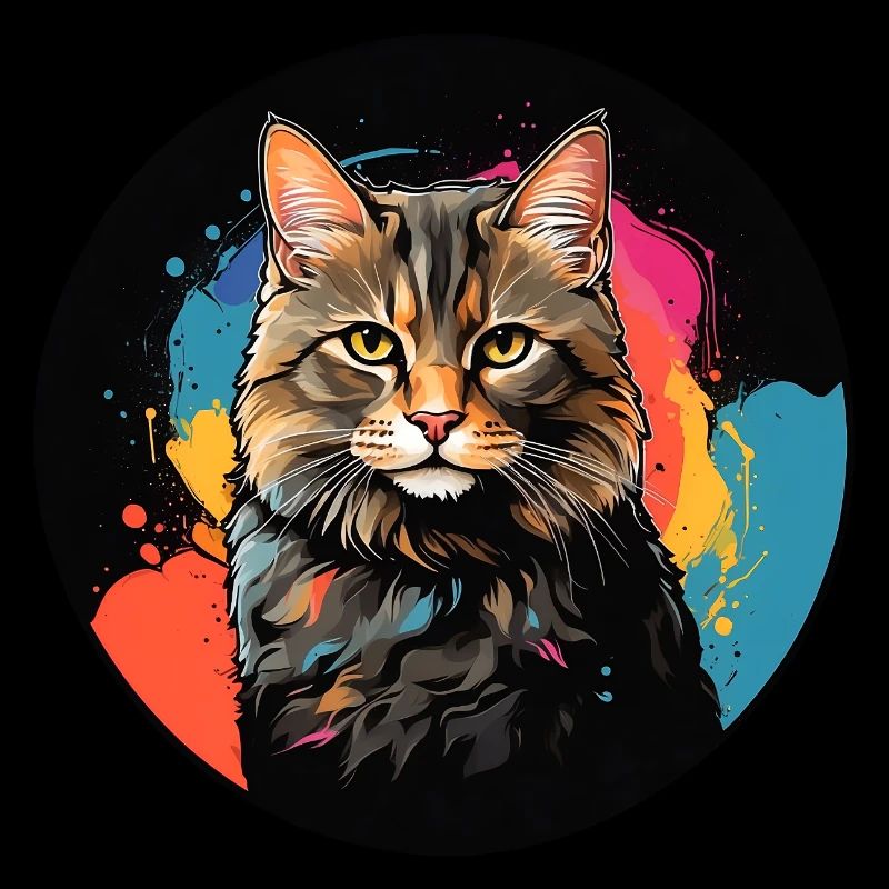 Portrait de chat mignon en technique d'aquarelle dans un cercle