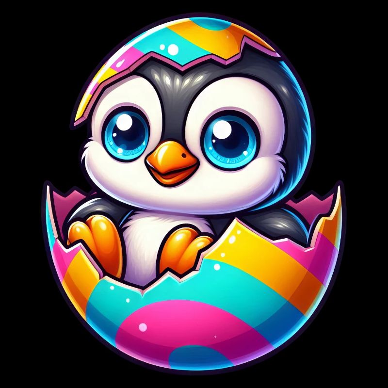 Mignon pingouin éclosion d’un œuf de Pâques coloré