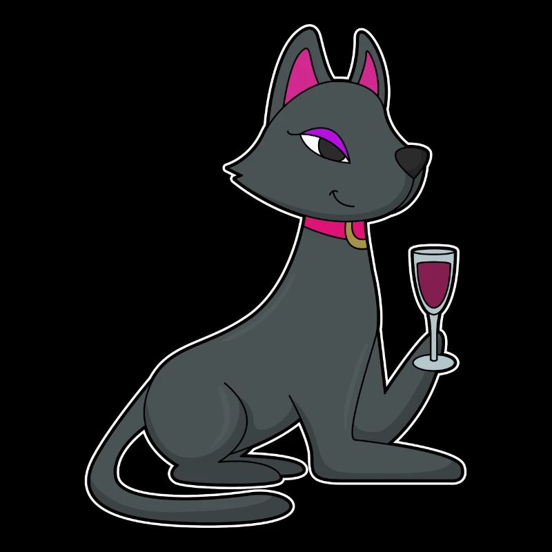 Chat avec verre de vin rouge