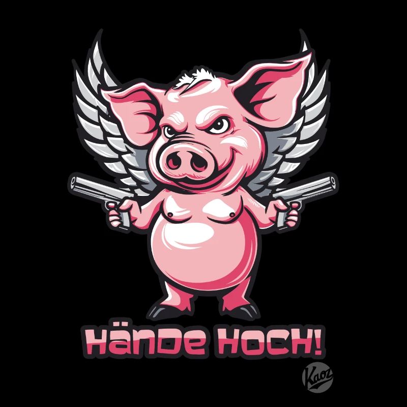 Hands Cartoon Pig with Wings