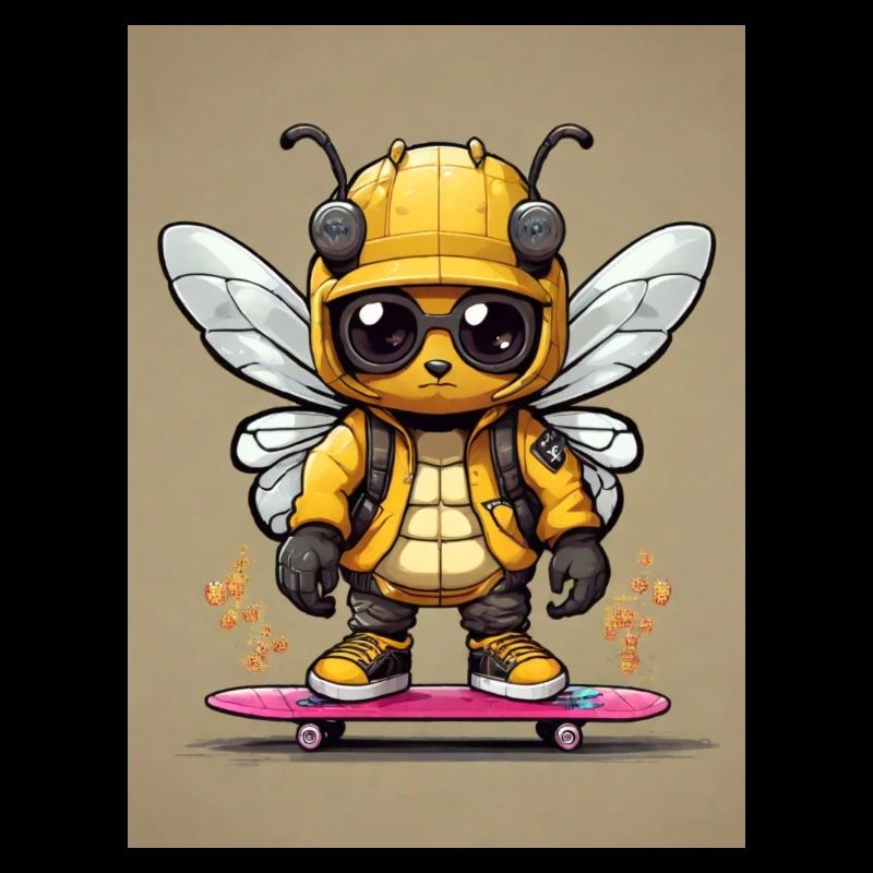 Comic Biene auf Skateboard