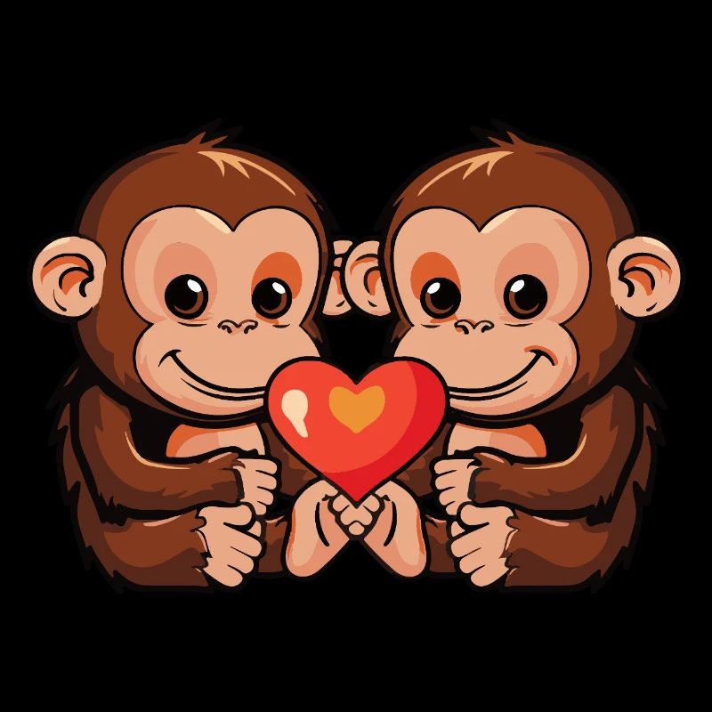 Monkey Couple Heart Valentine's Day