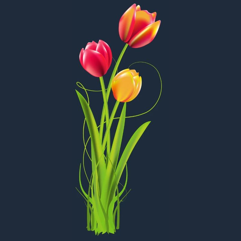 Three brightly coloured tulips as a spring bouquet