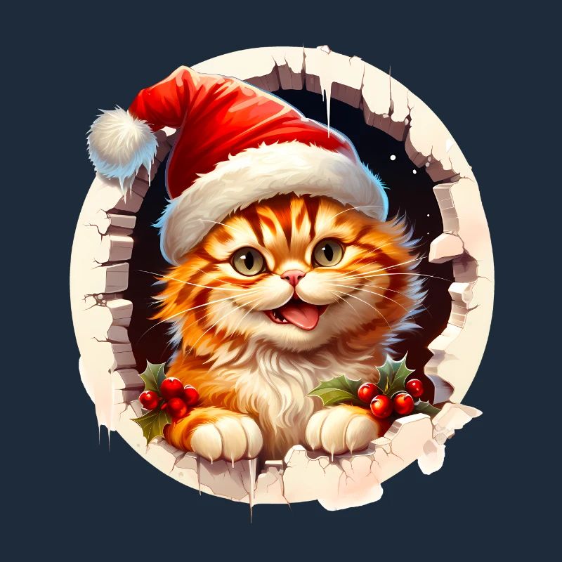 Chat de Noël sortant d’un trou