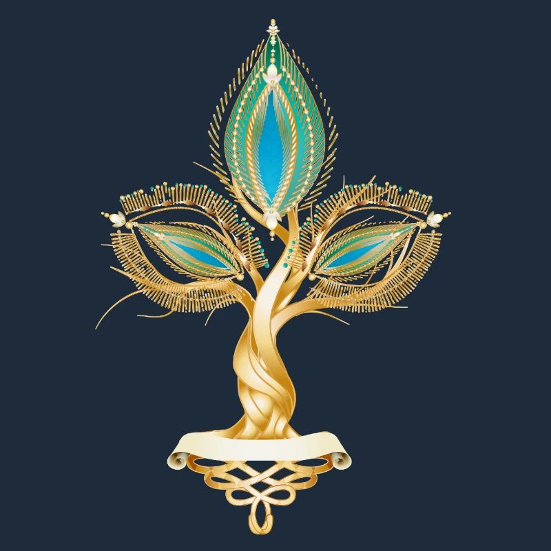 Gold-colored tree with oriental leaf ornament