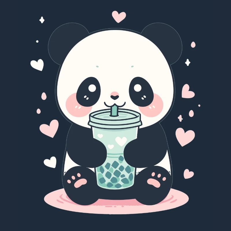 Kawaii Panda Drinks Boba Bubble Tea Chibi