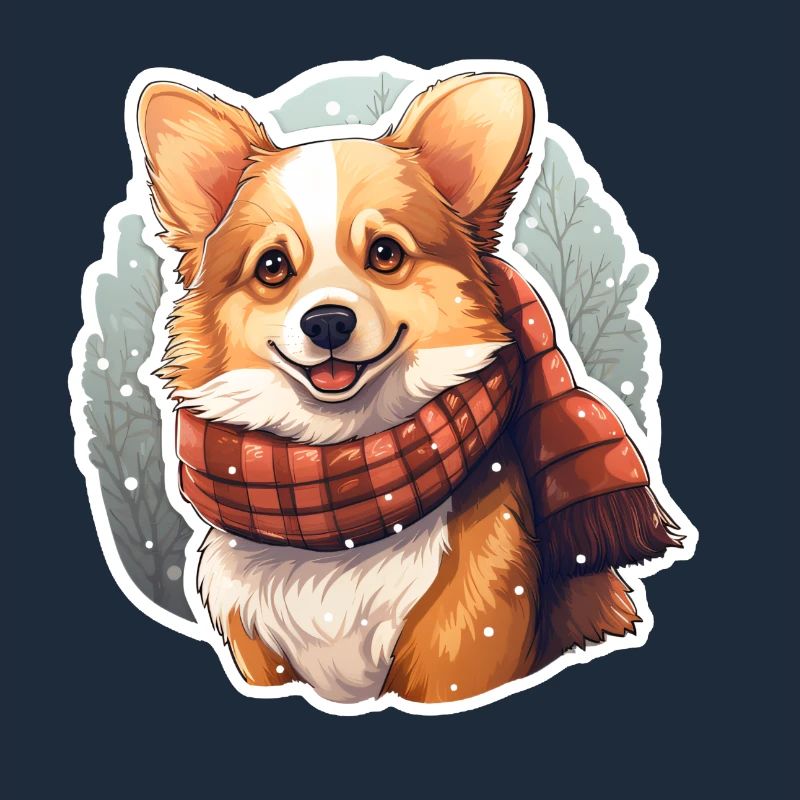 Welsh Corgi dans la neige avec écharpe