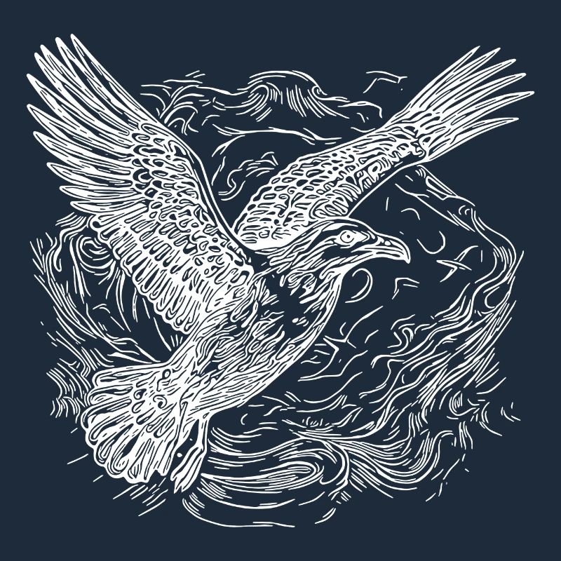 Flying seagull over the sea