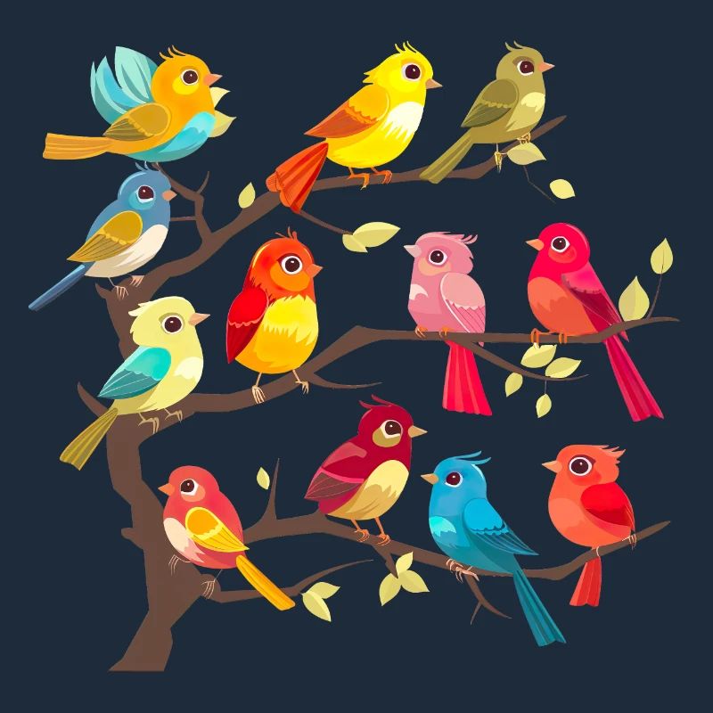 Colorful birds on the branches