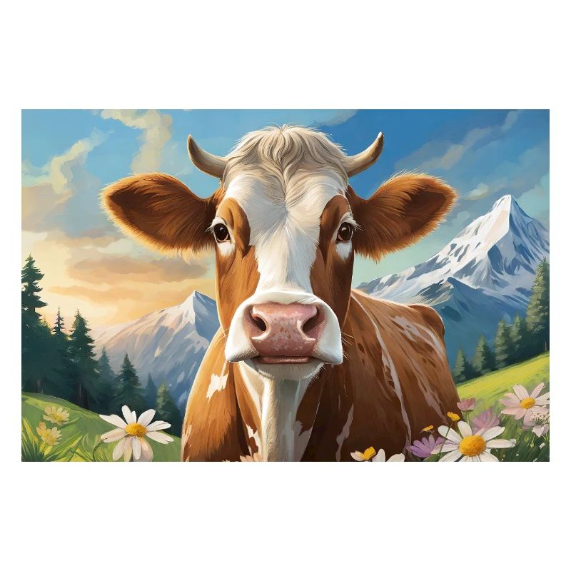 Vache joyeuse dans le panorama alpin