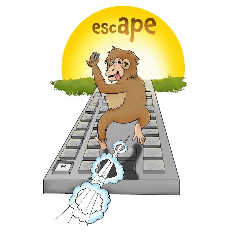 Humorous monkey design with keyboard