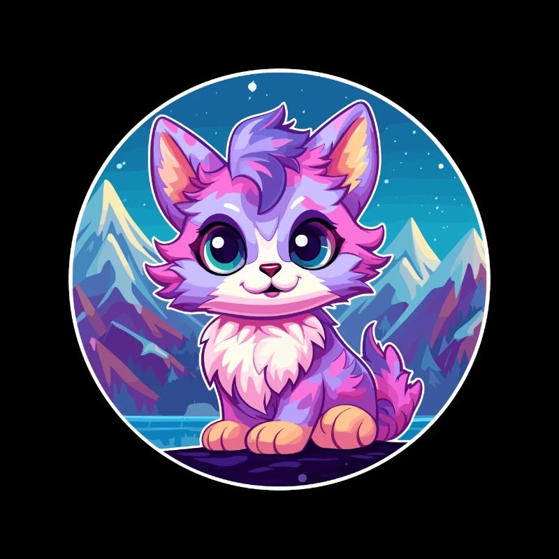 Pixie Cat Illustration aquarelle de bande dessinée colorée