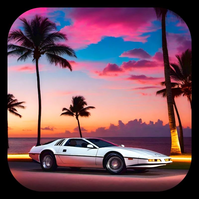Cool car with palm trees in sunset IV