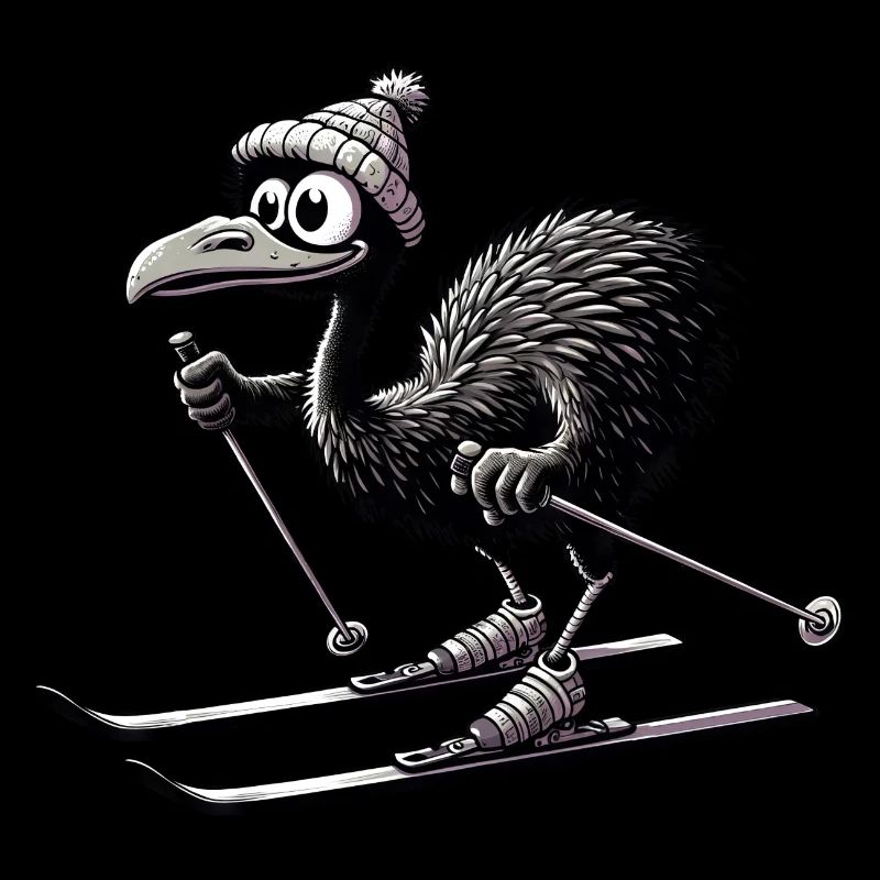 Oiseau émeu mignon skiant dans le style de dessin animé