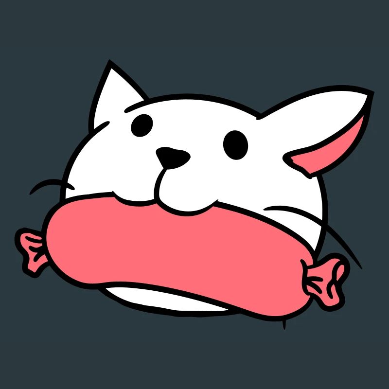 Cute Cat Eats Sausage Mouth Eats Sausage Head