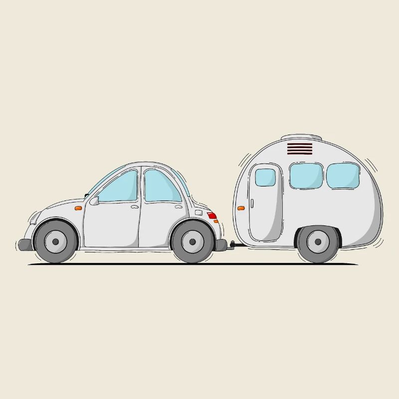 Auto mit Wohnwagen Grau