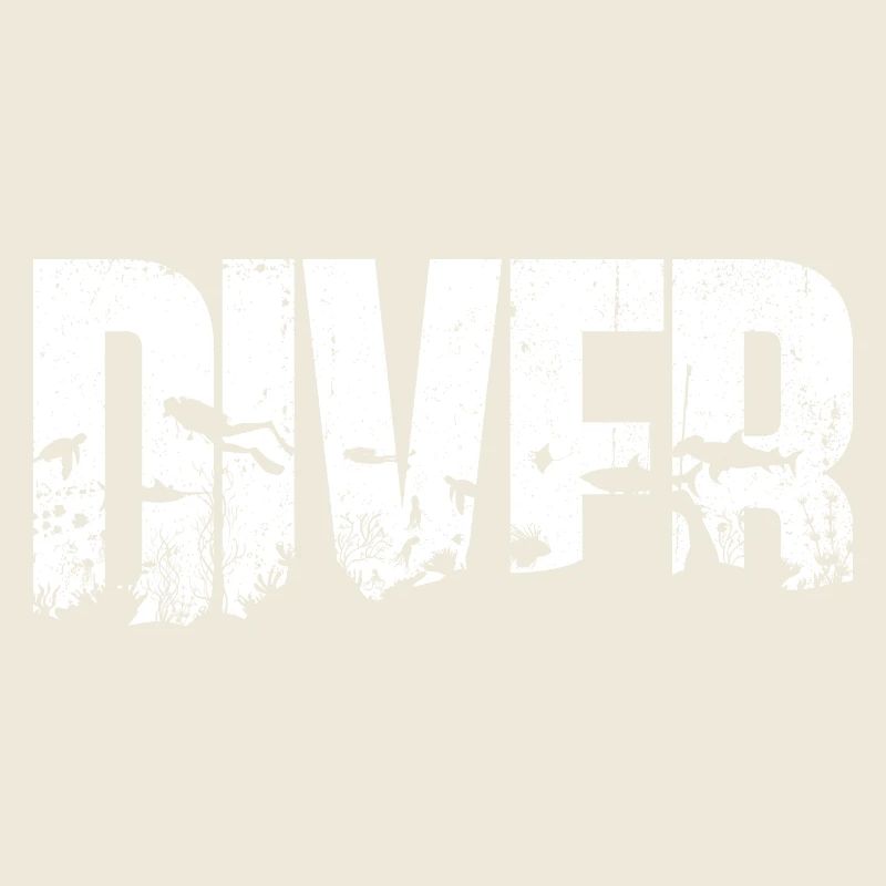 Diver Ocean Bird Silhouette Typography