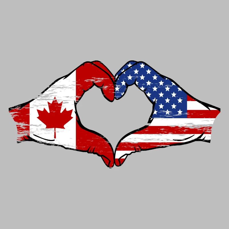 Drapeau Canada USA en forme de cœur utilisé