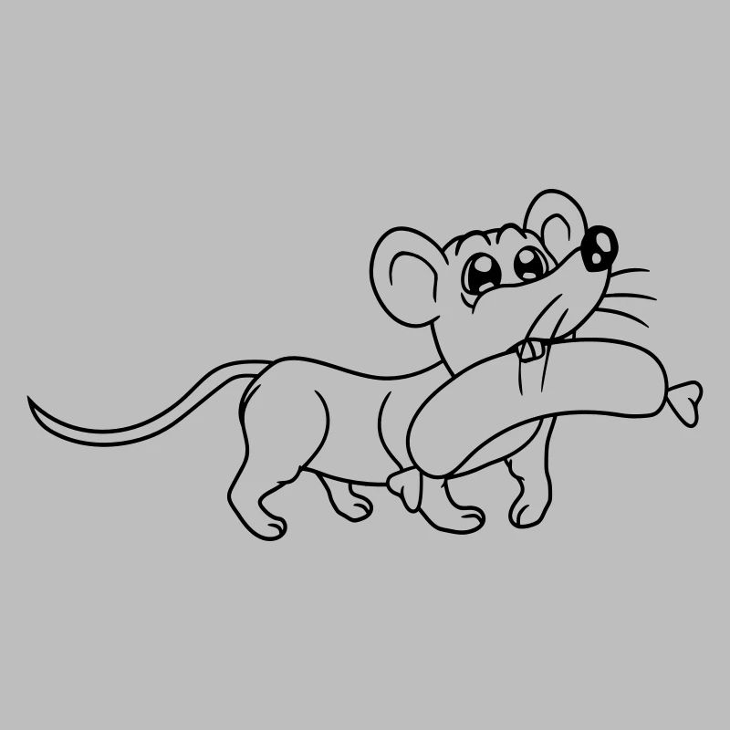 Mouse big sausage eating hunger sausage grilling