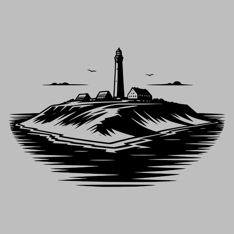Île avec phare sur la côte