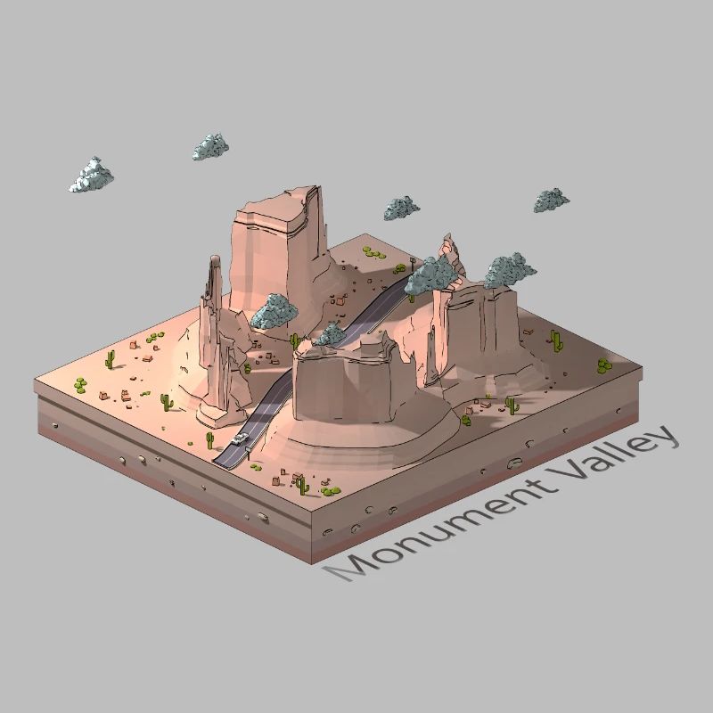 Geometrisches Low-Poly-Monument Valley